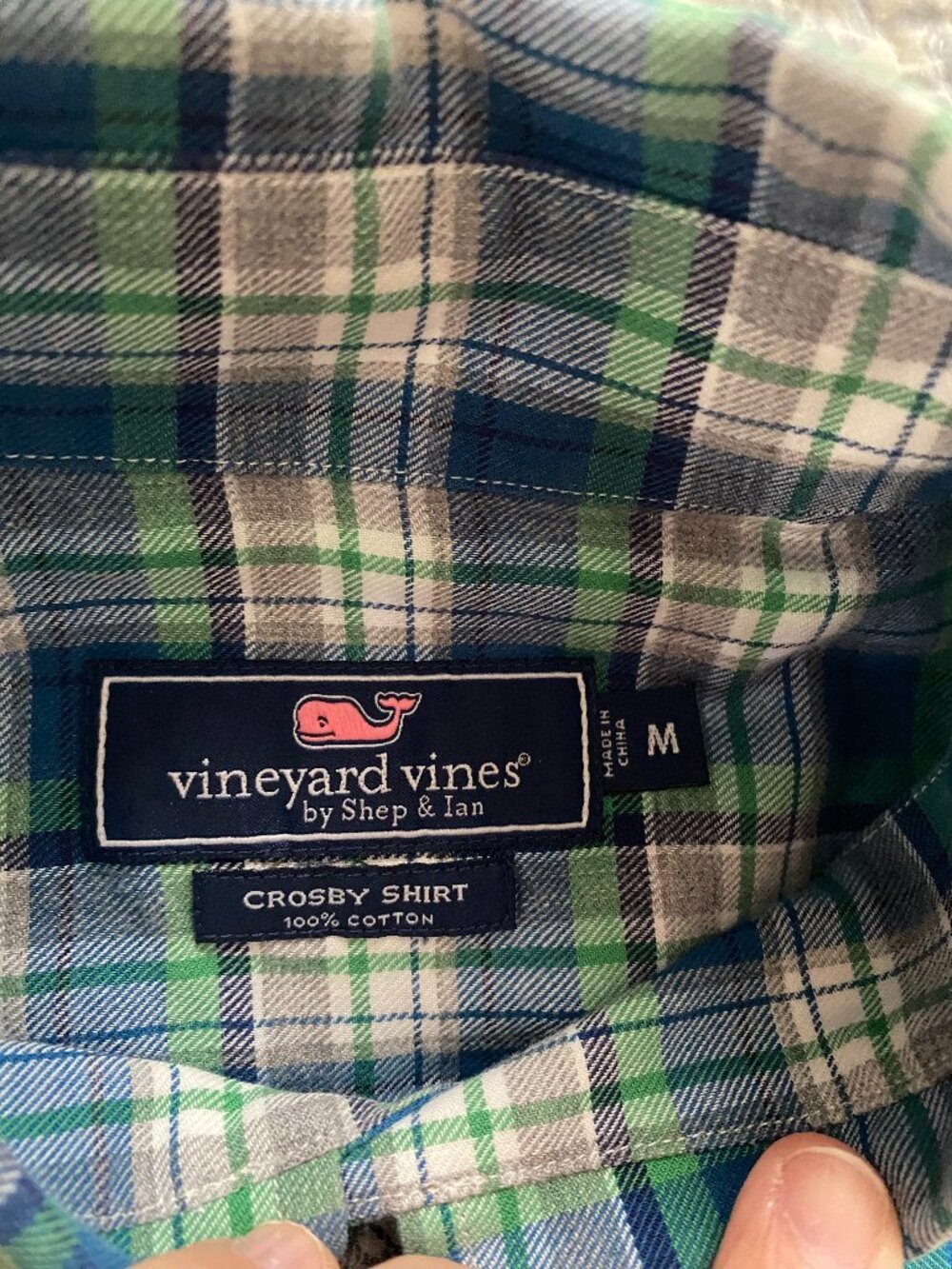 Vineyard Vines Men's M Crosby Shirt Button Down Green Blue Plaid Long Sleeves